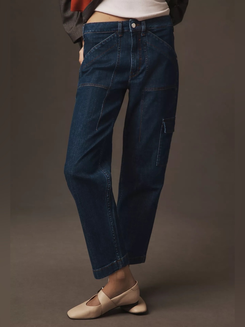Pilcro Anthropologie Mid Rise Slim Straight Jeans Dark Wash Size 27 Cargo Pocket